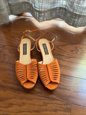 Prevata Orange Cutout Peep-Toe Ankle-Strap Summer Sandals